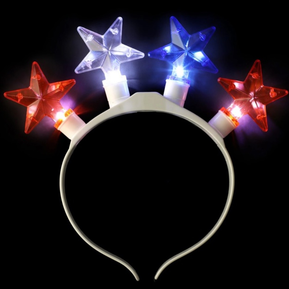 Brand NWT Three Speed Red White & Blue Patriotic Flashing Star Light Head Band